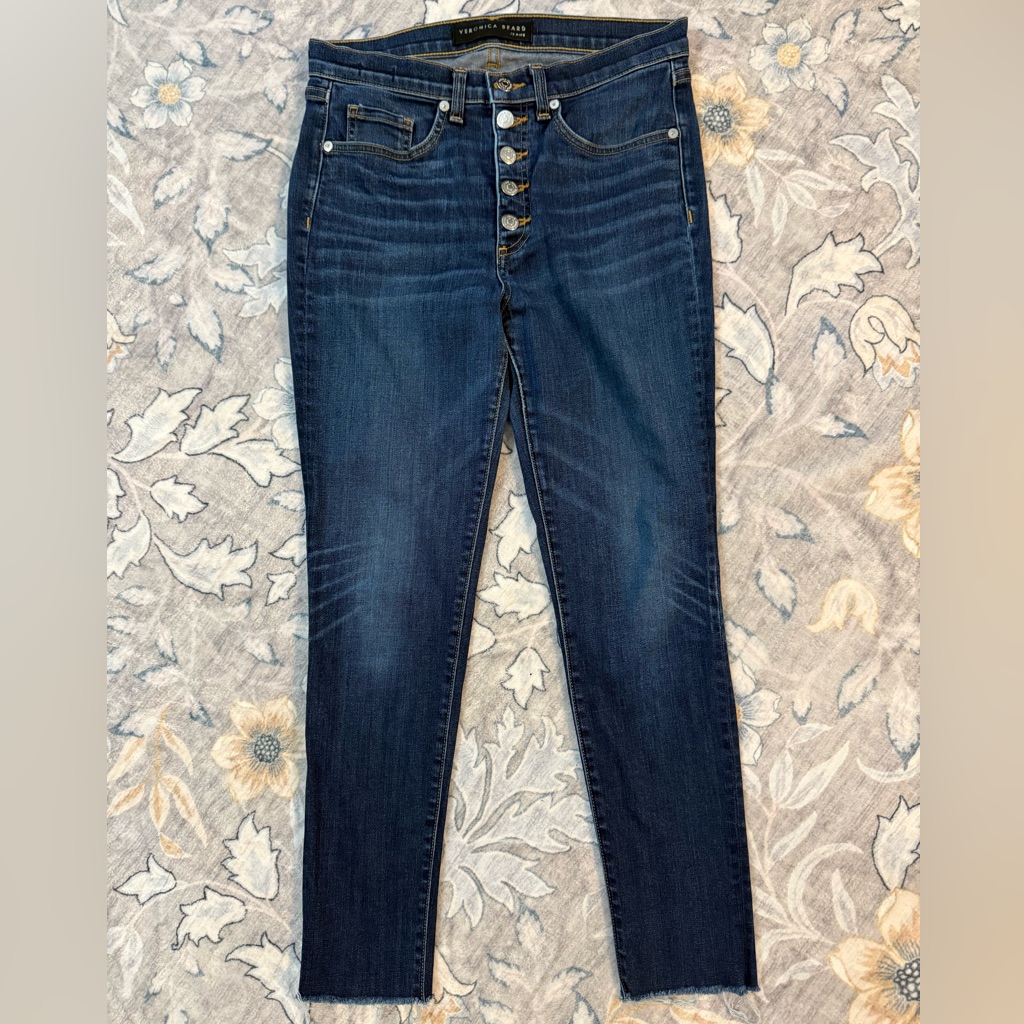 Veronica Beard Debbie 10" Skinny Dark Vintage Raw Edge Jeans
